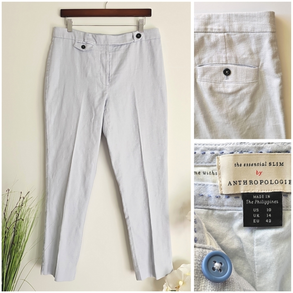 Anthropologie Light Blue Essential Slim Cotton Trouser Pants Size 10 - Picture 2 of 16